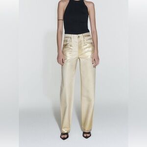 Viral Zara Metallic Gold Jeans